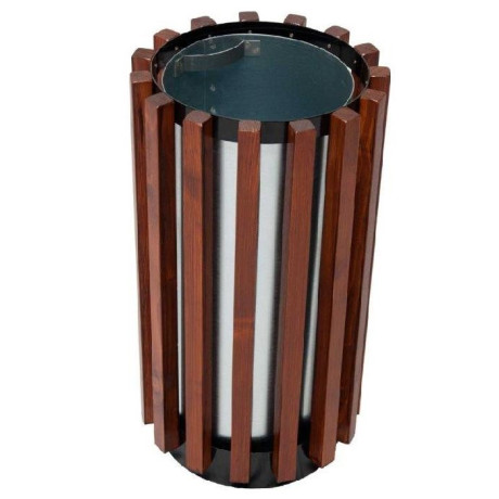 Venkovní koš s dřevěnými latěmi, kulatý Progres