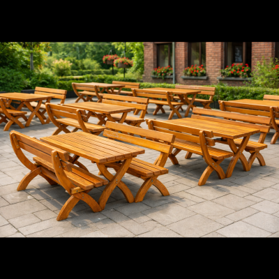 Zahradní dřevěný set Bavord | stůl + 2 lavice | Kovo-ART